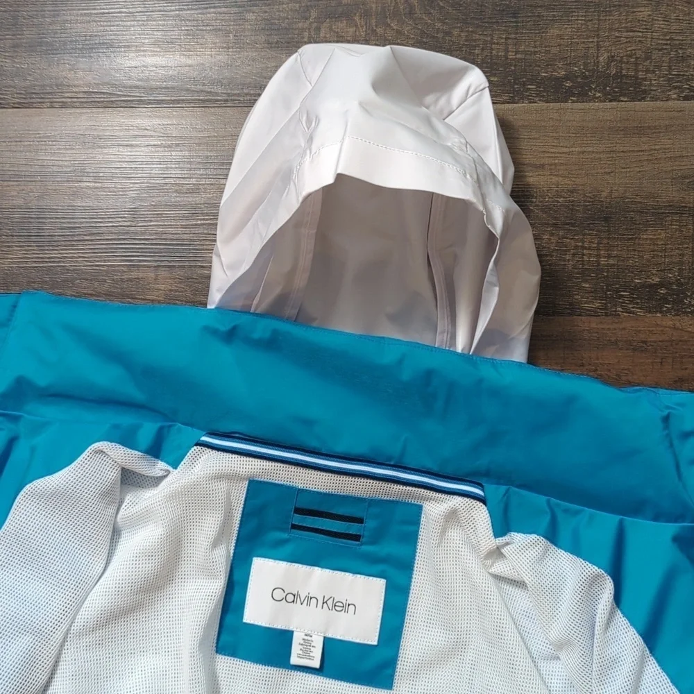 Calvin Klein Color Block Track Jacket, Spell Out, Hidden Hood, Vented Back, Med